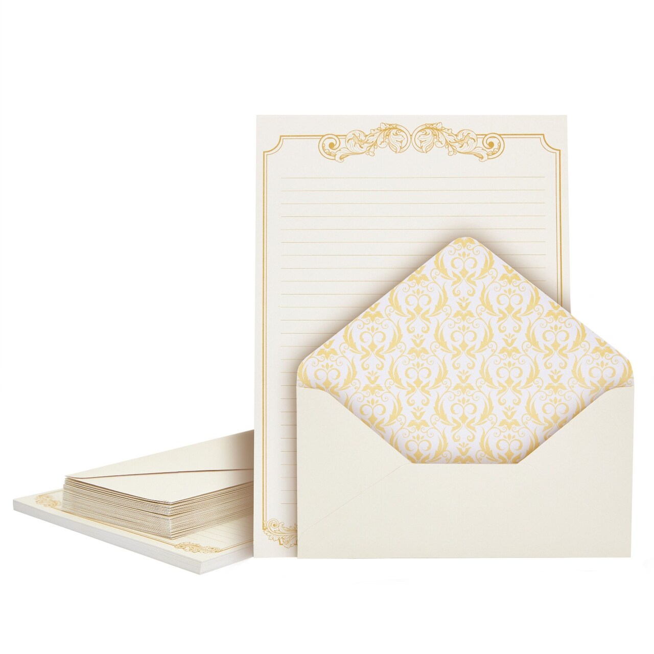 Vintage Style Letter Writing Kit with 60 Sheets of Gold Border Paper and 30  Envelopes for Letters, Valentine's (7.25 x 10 In)